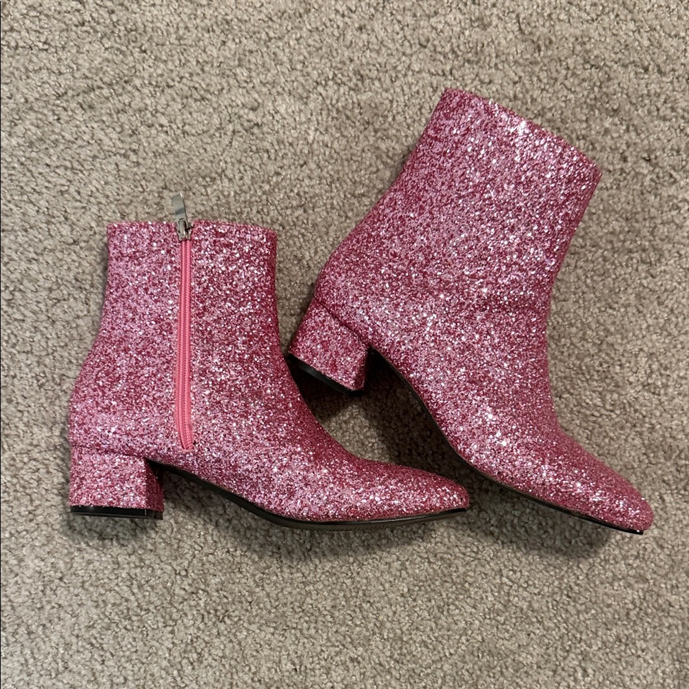 Pink Glitter Ankle Boots